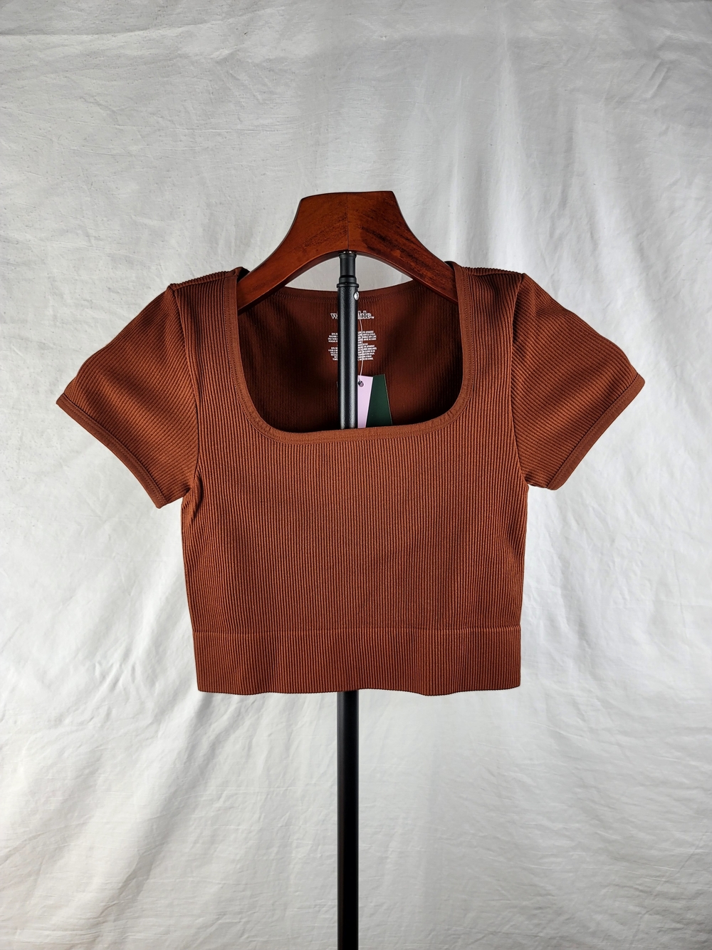 Square Neck Ribbed Crop Top - Brown